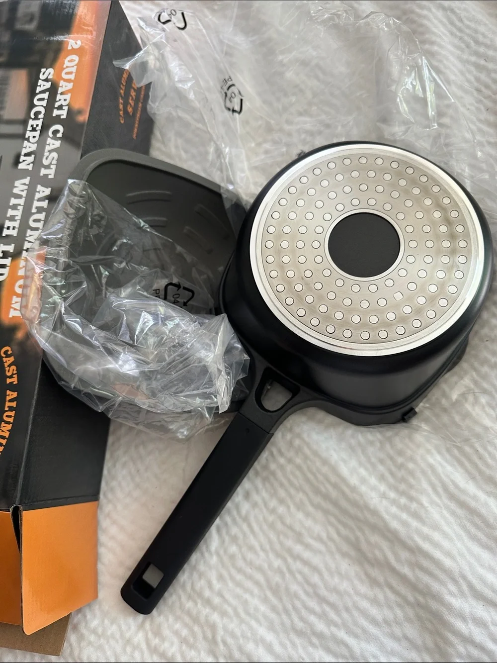 Black/Grey 2-Quart Cast Aluminum Saucepan with Lid
